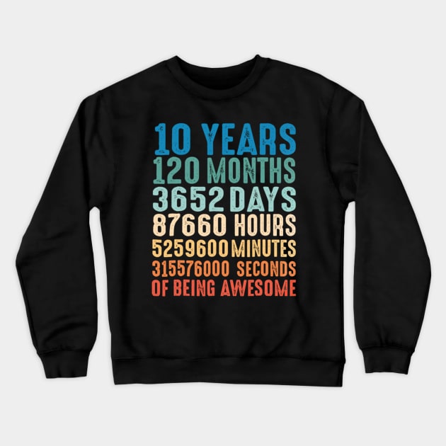10 Years Old 10th Birthday Vintage Retro 120 Months Tshirt Crewneck Sweatshirt by Tisine